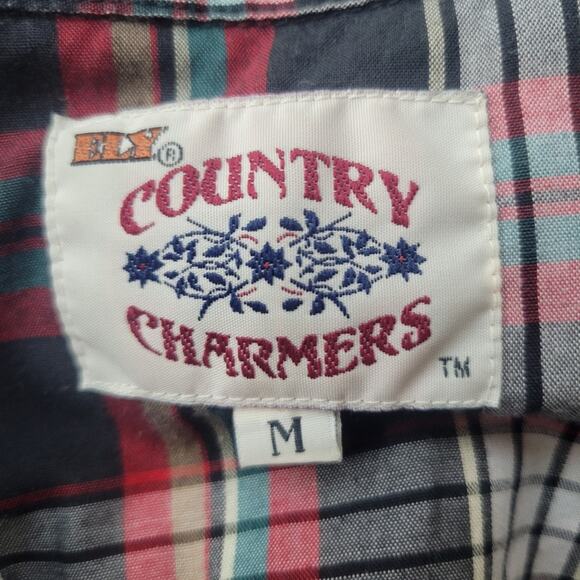 Vintage Ely Country Charmers Plaid Western Shirt Pearl Snap Size Medium - Picture 4 of 8